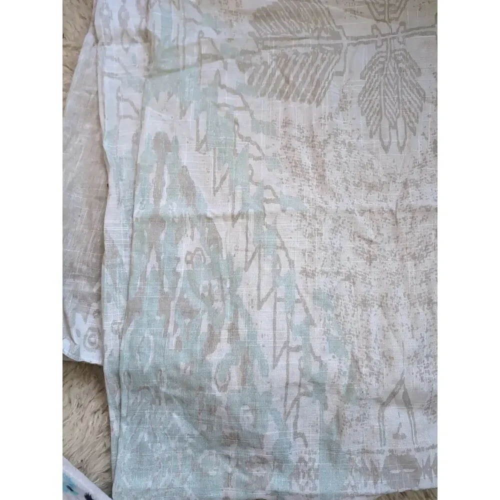 West Elm Ikat Curtain Panels 48 x 108 Set of 2 Green Tan Cream Cotton Sheer Tab